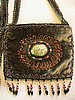 Olive green small purse w/ feather design